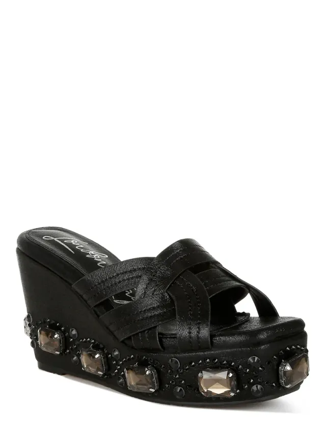 Chunky Rhinestone Cut-Out Sandals Pewter – image 2
