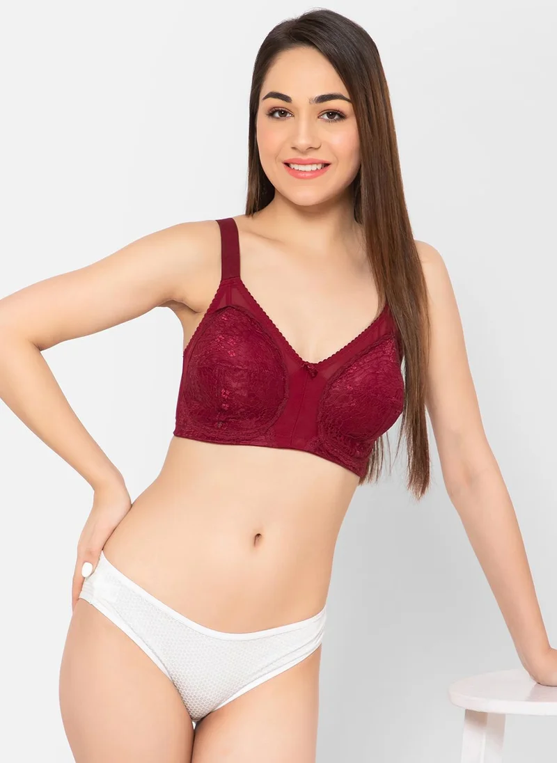 Clovia Lace Full Coverage Minimizer Bra Maroon