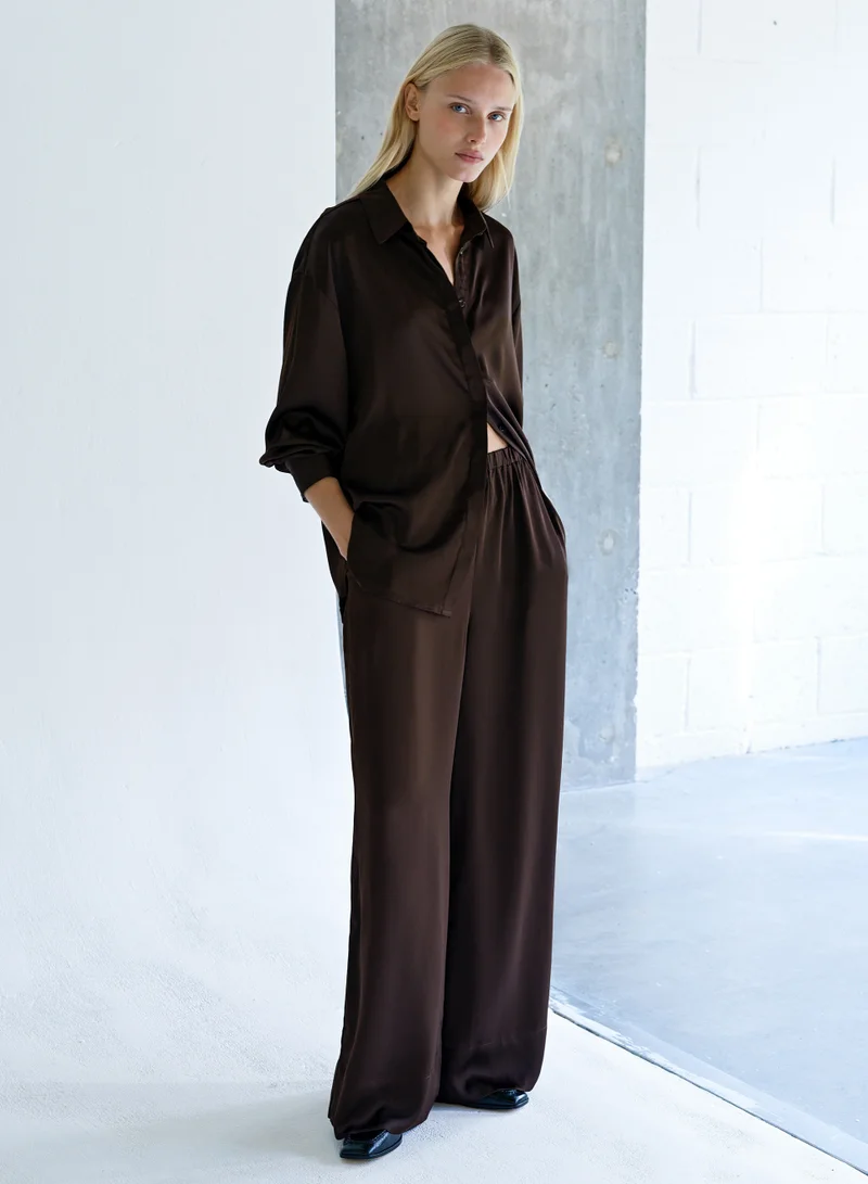 Bernadetta Satin Wide Leg Pant Brown Block
