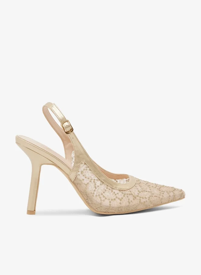 Mesh Slingback High Heel Pumps Pale Beige