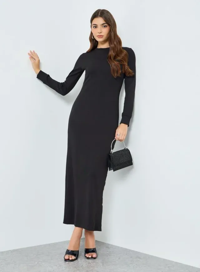 Long Sleeve Sheath Maxi Dress Black – image 6