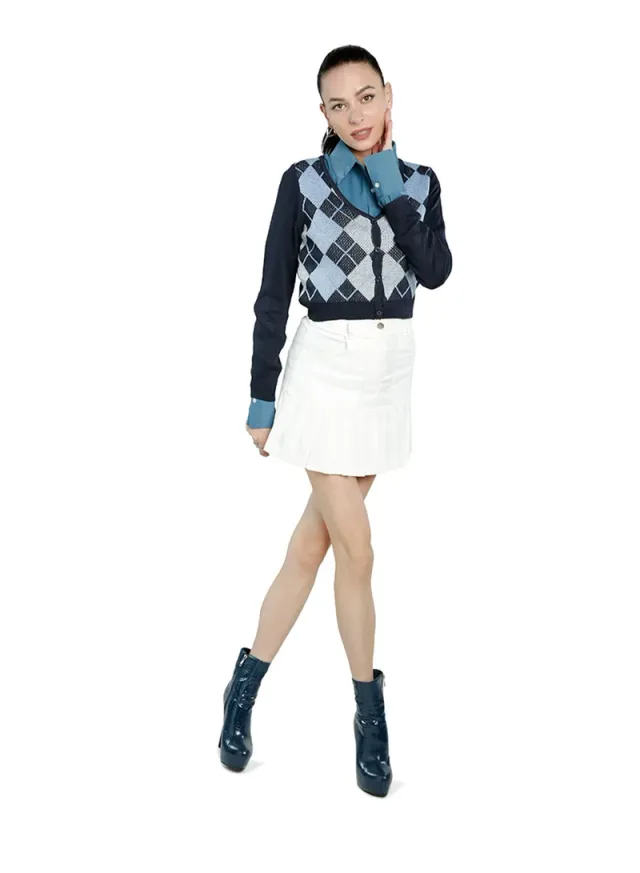 Argyle Check Cardigan Grey – image 3