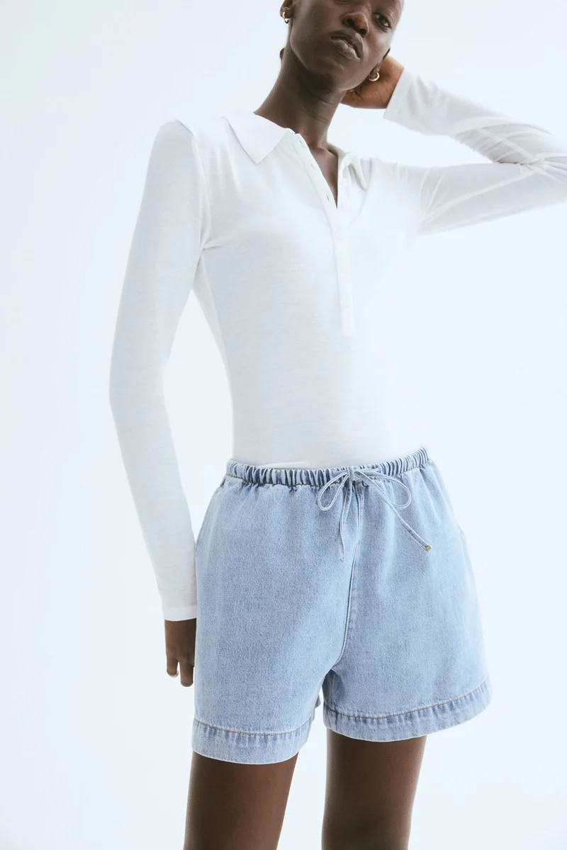 Drawstring Denim Shorts