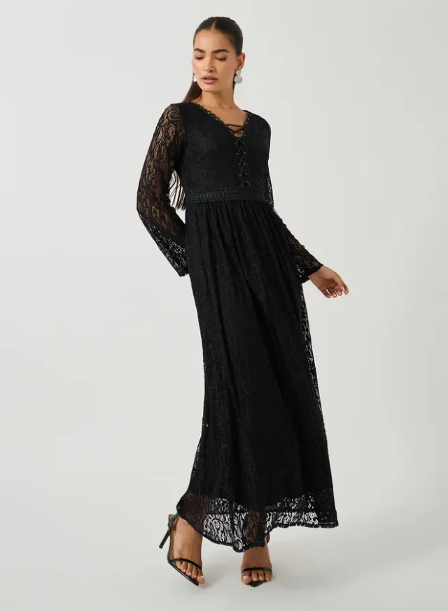 Lace Long Sleeve Dress Black