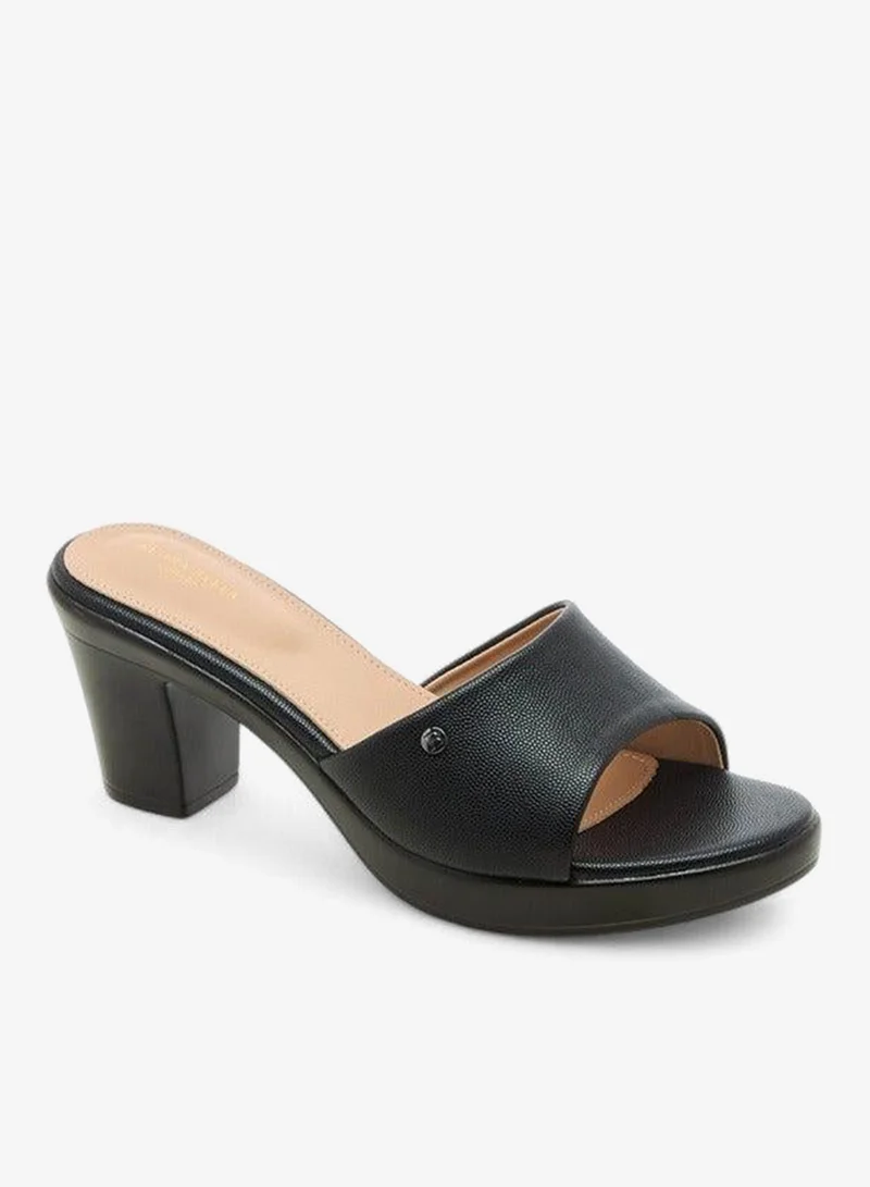 Textured Slip-On Block Heel Sandals Black
