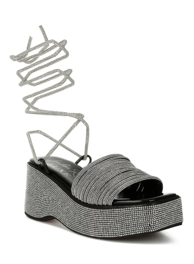 Rhinestone Lace-Up Sandals Rose Gold – image 2