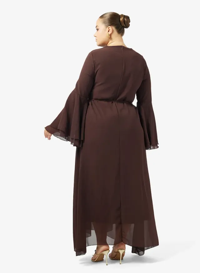 Brown Plus Size Asymmetric Abaya with Long Sleeves – image 2