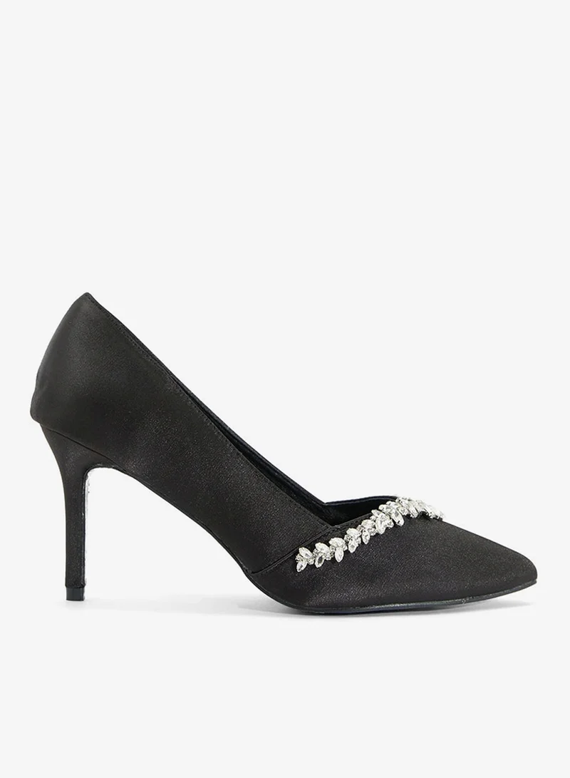 Diamante Heeled Pump Black