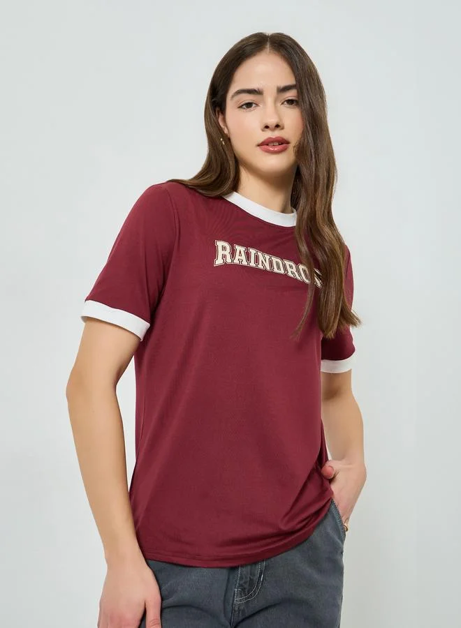 Slogan Ringer T-Shirt Burgundy