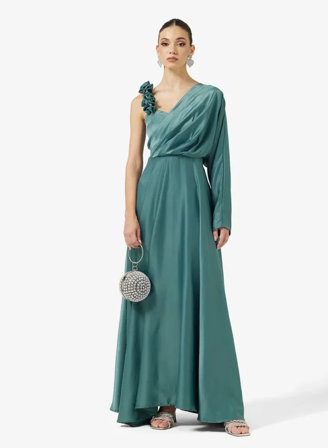 Ella Teal Maxi Fit & Flare One-Shoulder Evening Dress – image 4