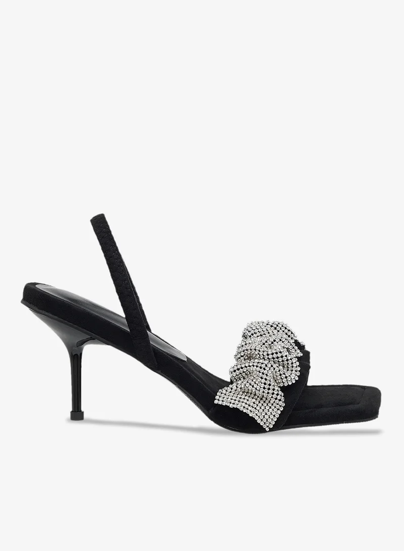 Embellished Heeled Sandals Black