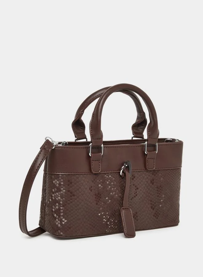 Styli Snake Skin Print Dual Handle Handbag Brown