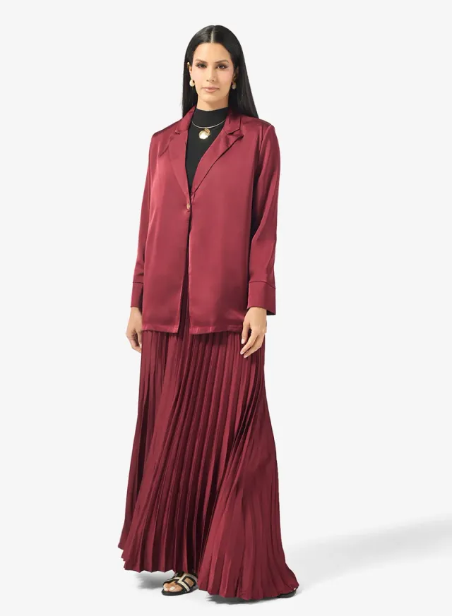 Brown Longline Blazer and Pleated Skirt Set for Women – image 5