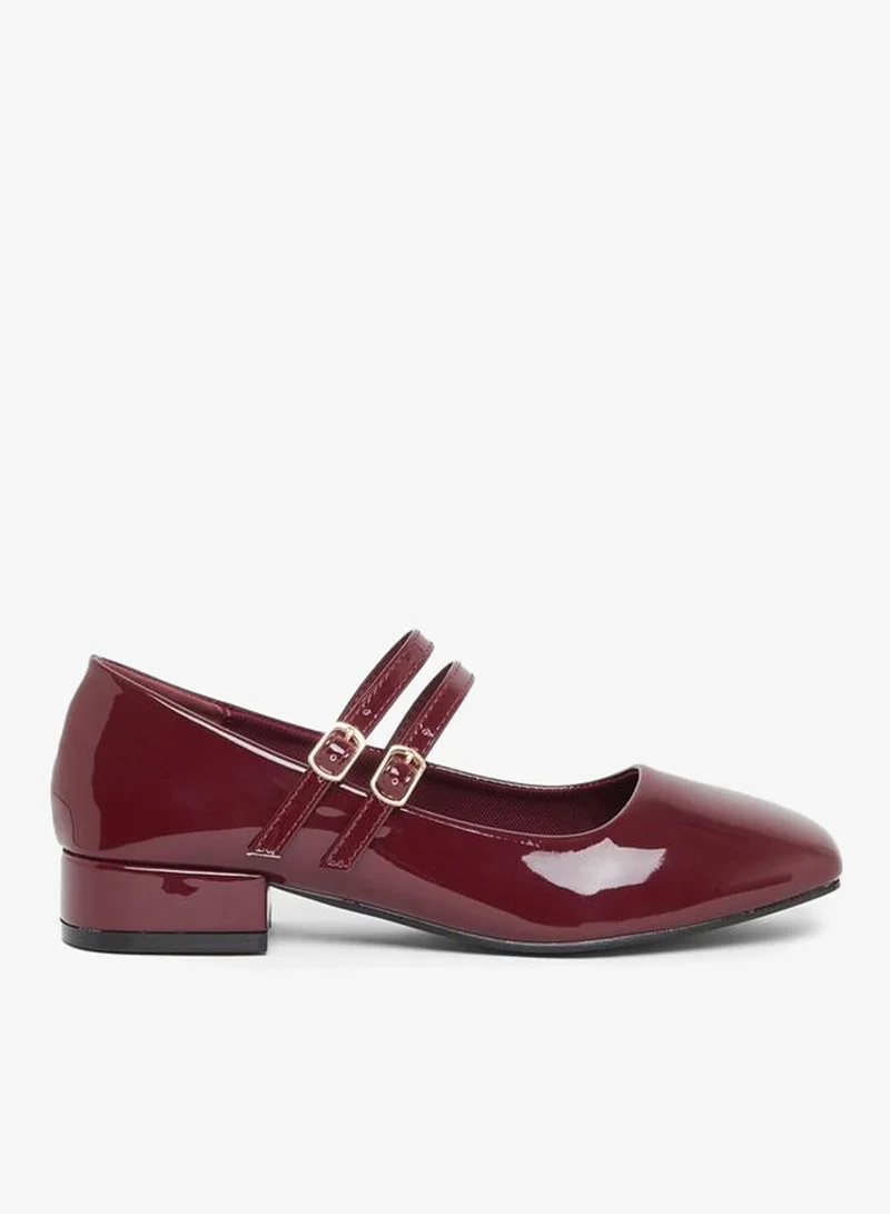 Square Toe Buckle Strap Shoes Red