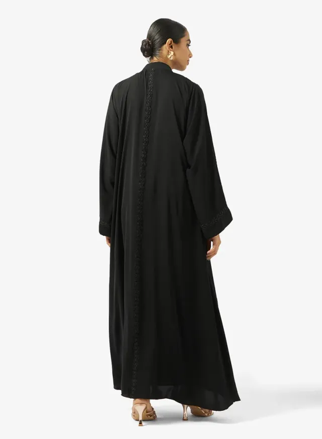 Black Open Abaya with Lace Detail and Sheila - Ramadan Style – image 2
