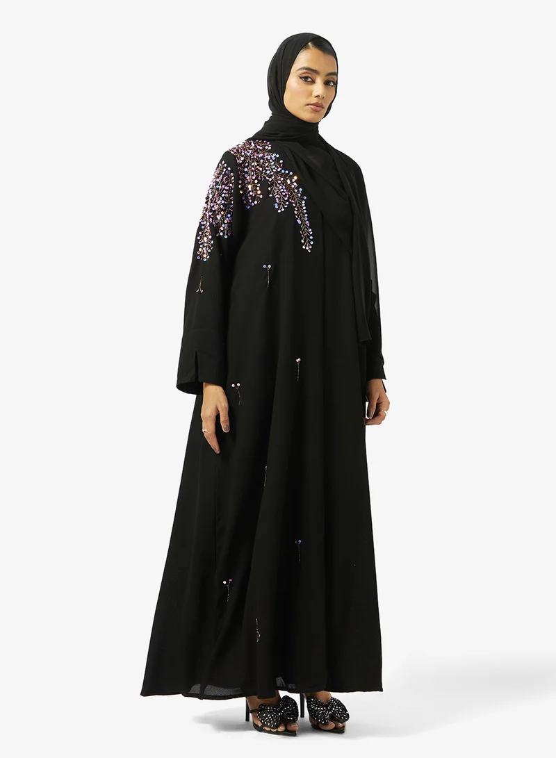 طقم عباية مزينة - أسود