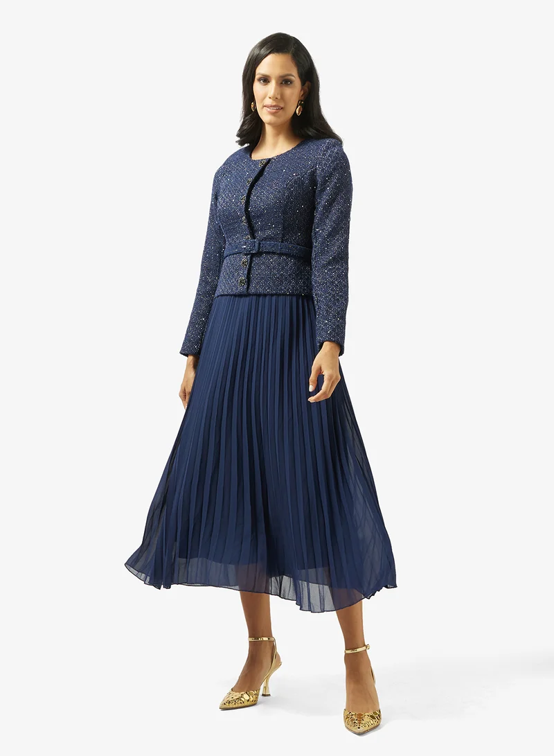 Pleated Mock Vest Dress