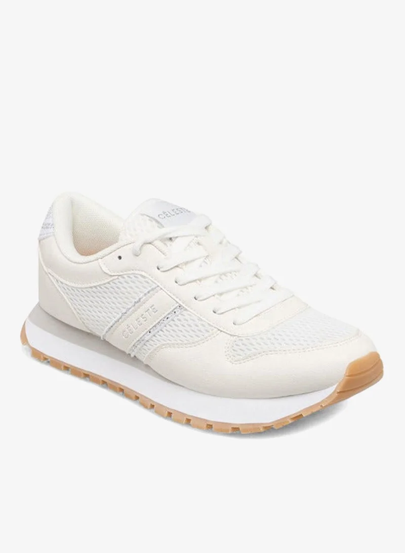 Women's Panelled Lace-Up Sneakers Beige