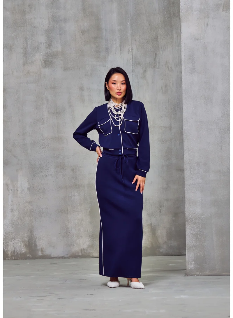 Kamilah Jersey Maxi Skirt Deep Navy Blue