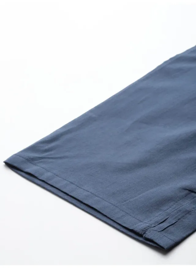 Cotton Kurta Set with Palazzo & Dupatta - Dark Blue – image 9