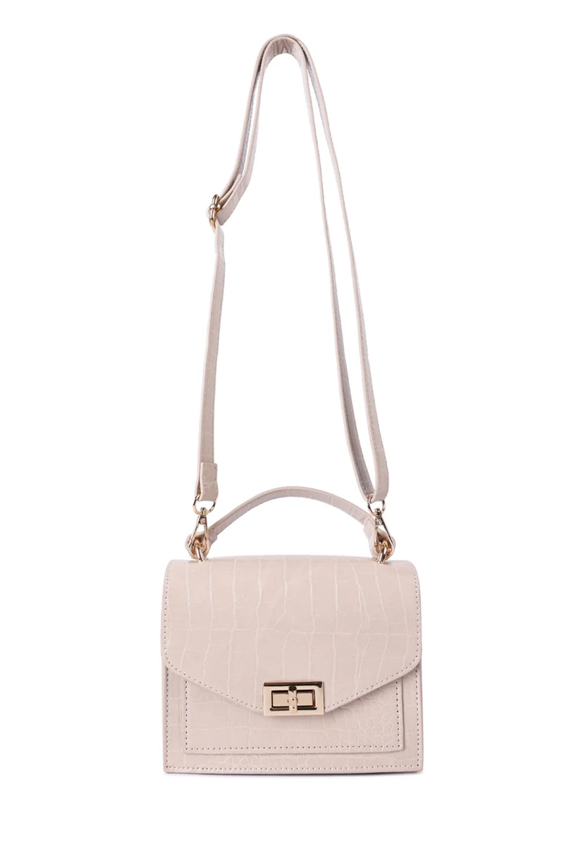 Mini Croc Sling Bag - Nude