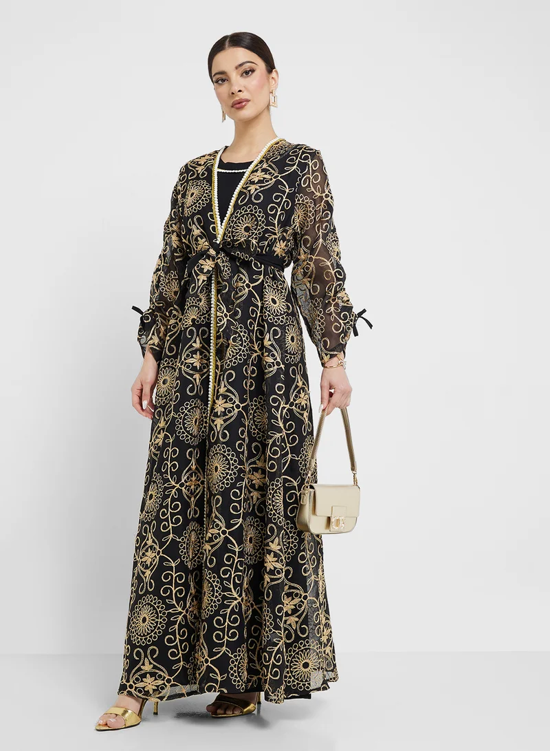 Embroidered Abaya with Inner Black