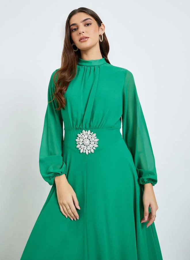 Embellished Waist Maxi Dress Green