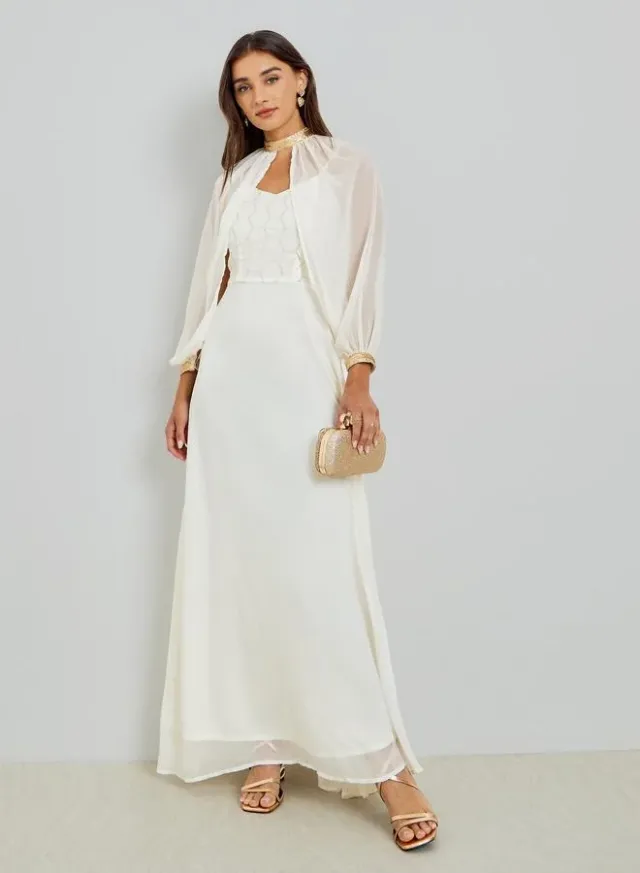 Sequin Cape Maxi Dress Off White – image 4
