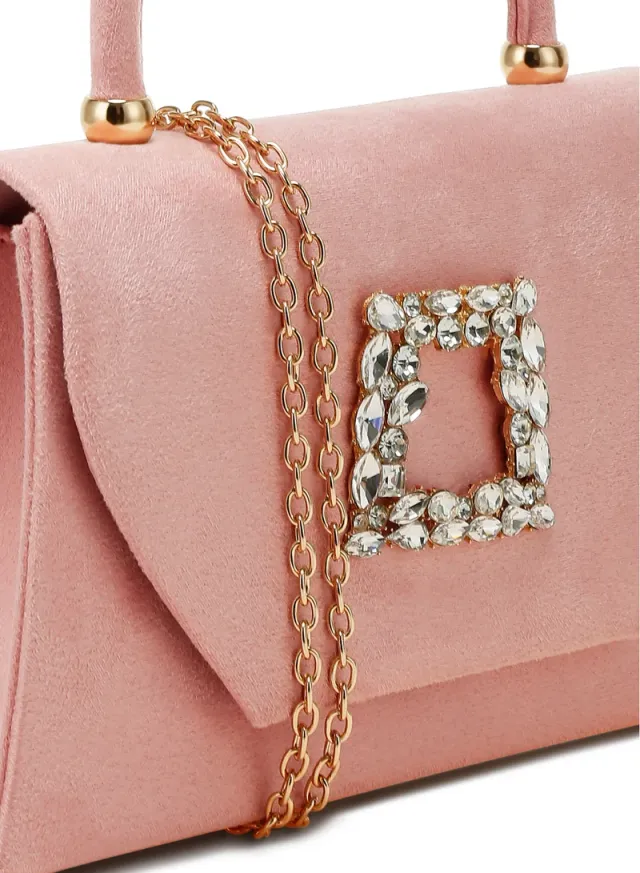 Pink Mini Top Handle Evening Bag with Magnetic Flap Closure – image 6