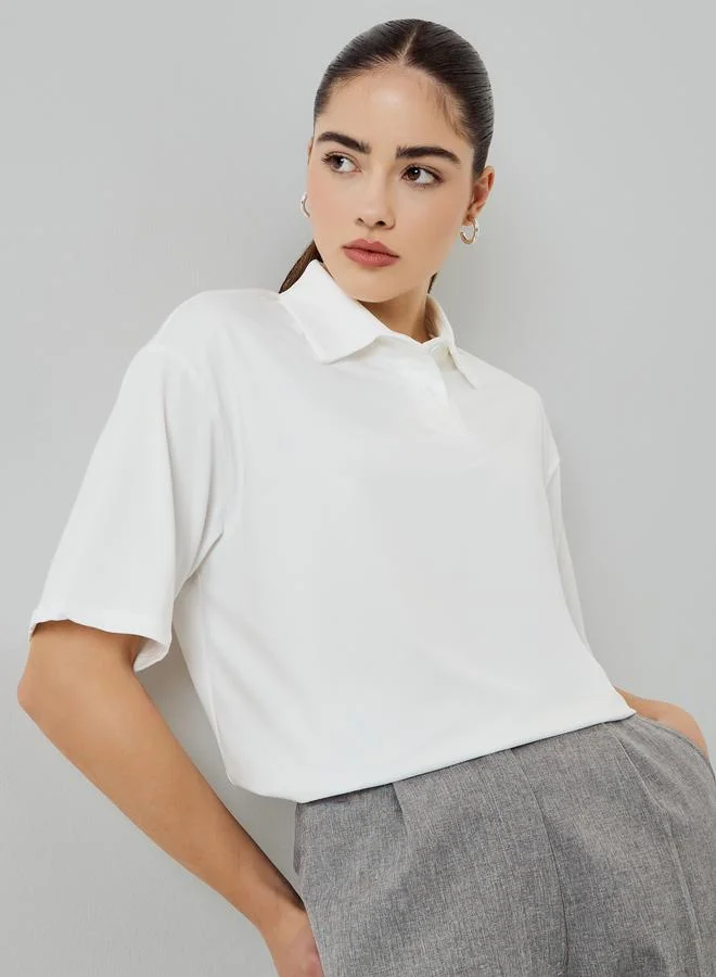 Short Sleeve Knitted Polo White