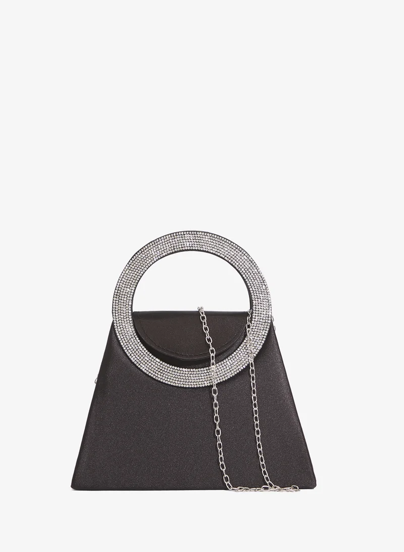 Embellished Ring Handle Statement Bag Silver