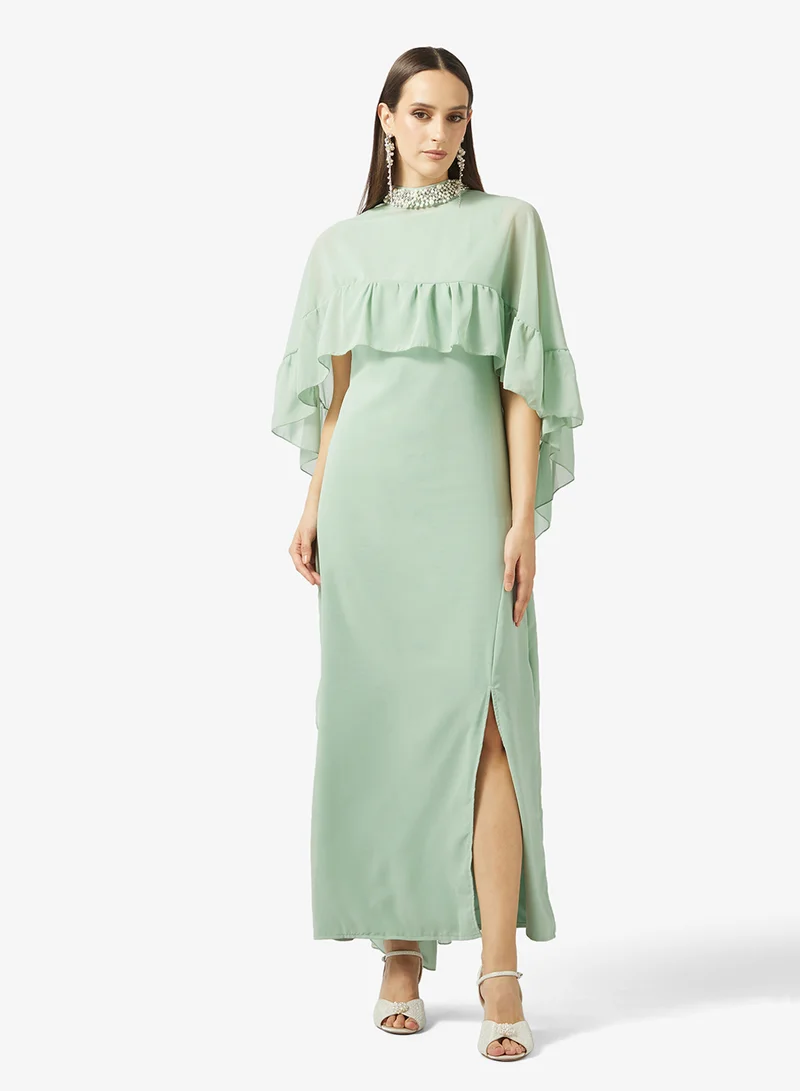 Ruffled Cape Sleeve Dress