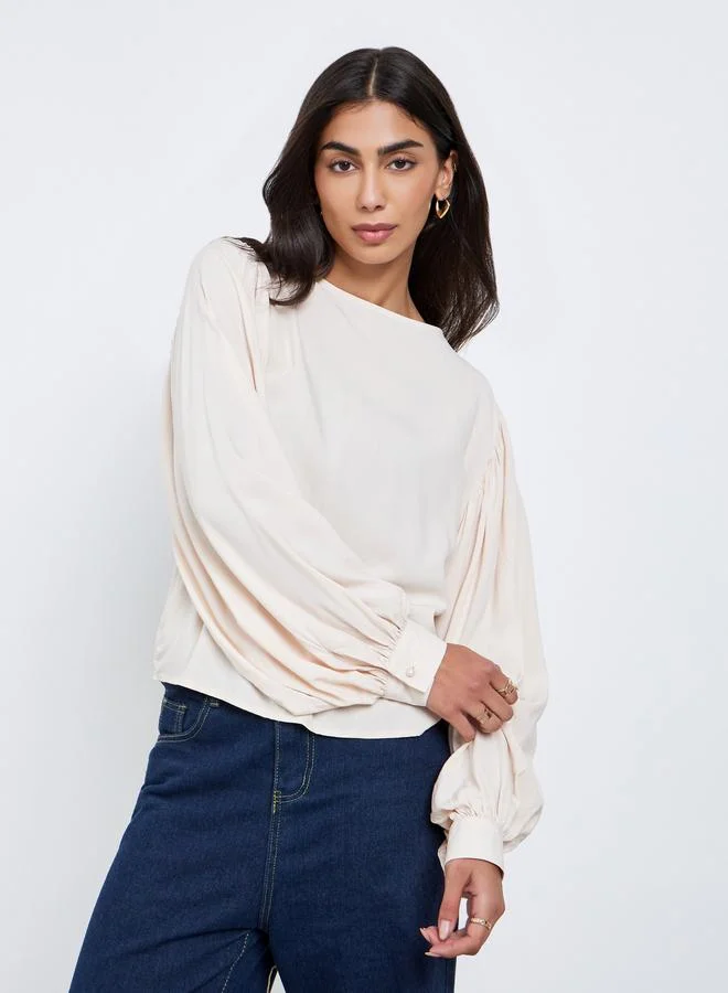 Styli Balloon Sleeve Blouse Cream