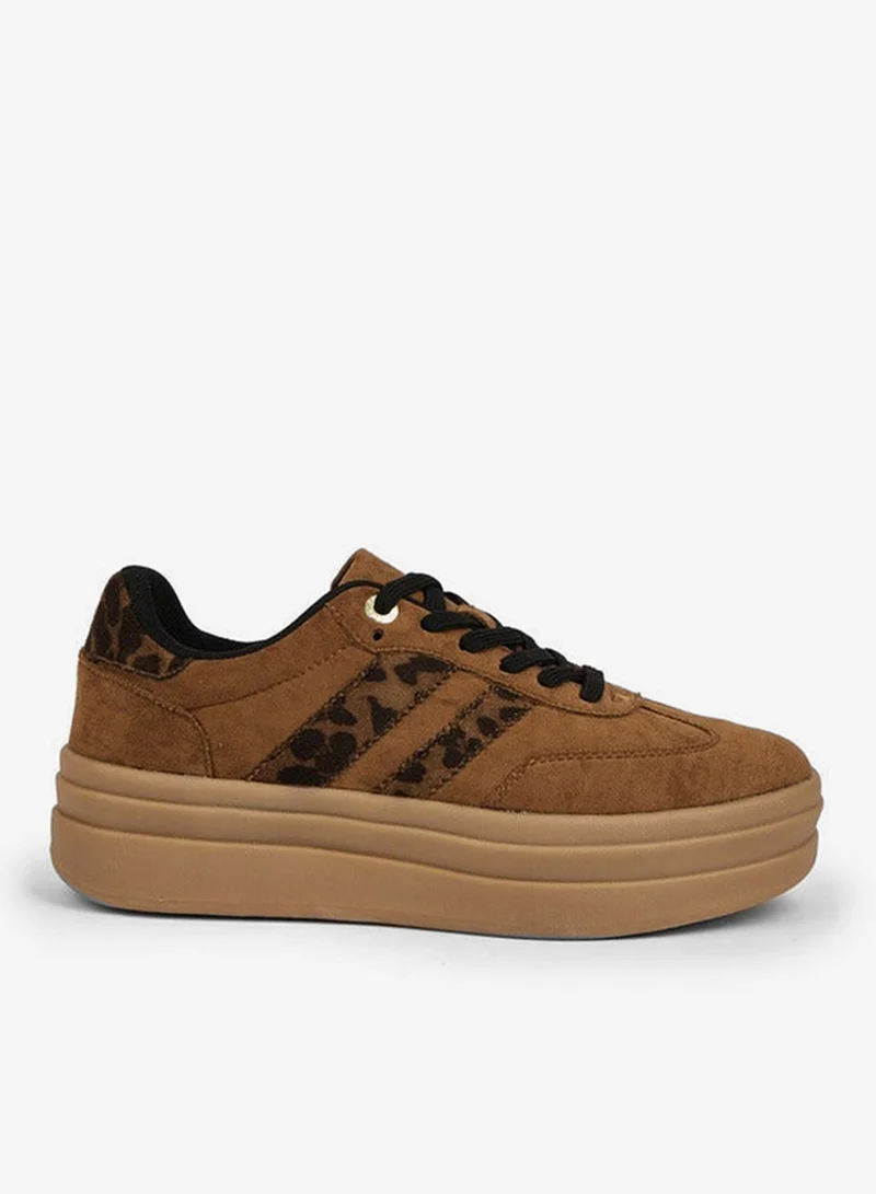 Women's Panelled Lace-Up Sneakers Brown
