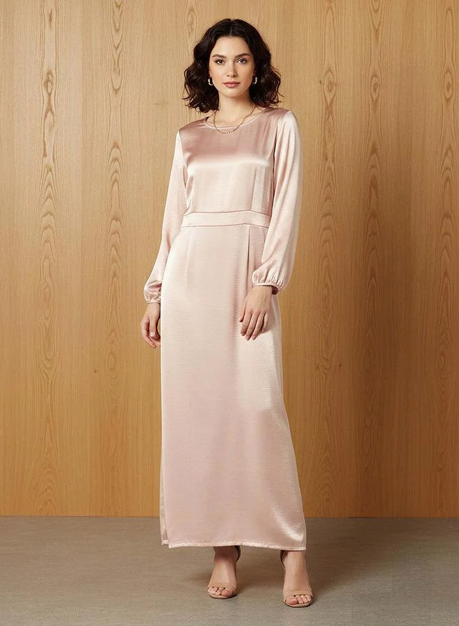Satin Maxi Evening Dress Light Pink