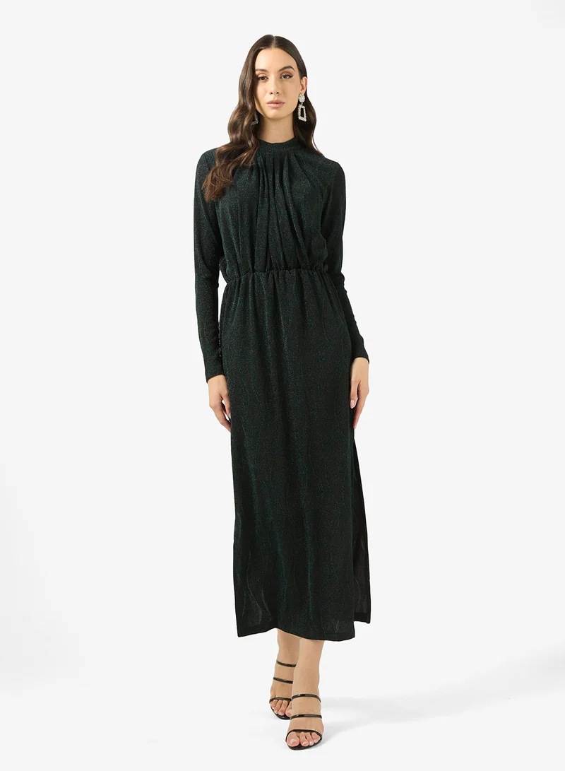 High Neck Long Sleeve Maxi Dress Dark Green