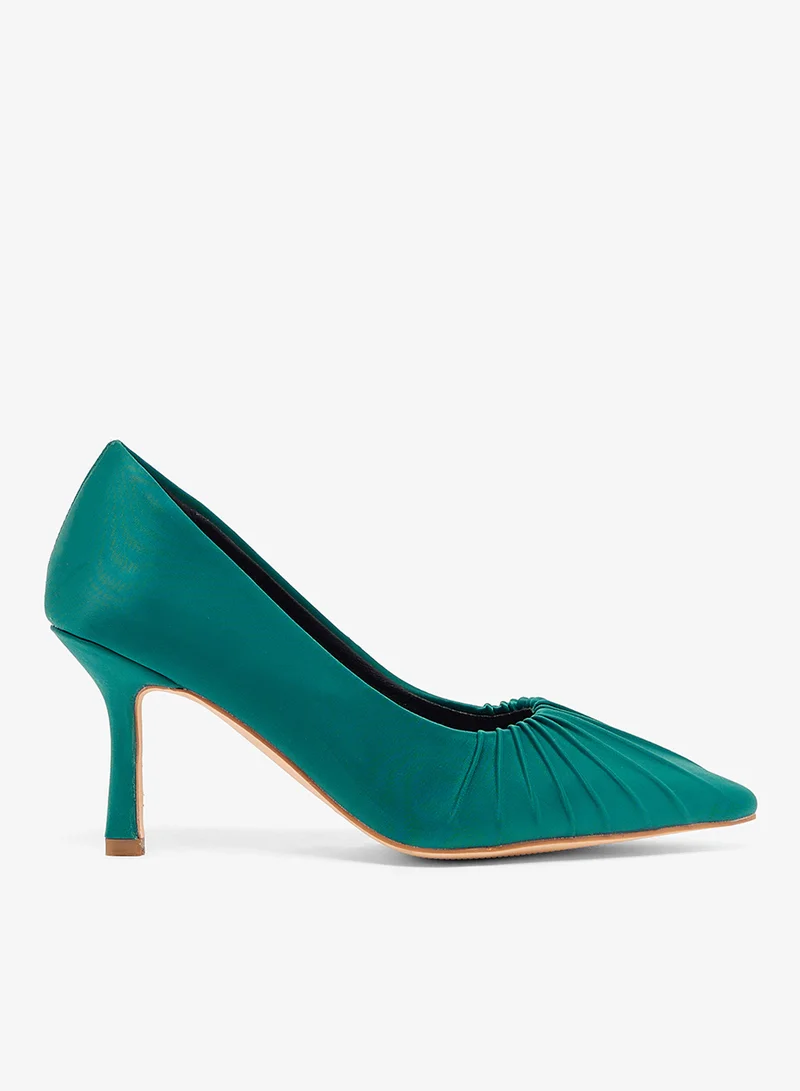 Pleated Satin Pointed Toe Stiletto Pumps Green