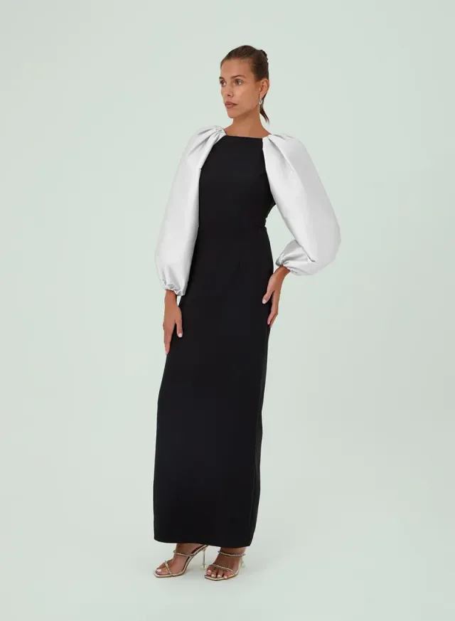 Black and White Batwing Sleeve Maxi Abaya Dress for Ramadan – image 2