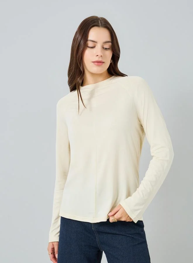 Women's Raglan Sleeve Regular Fit T-Shirt Beige