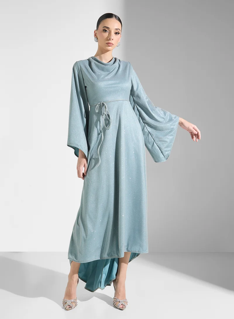 Cowl Neck Midi Dress Pastel Blue