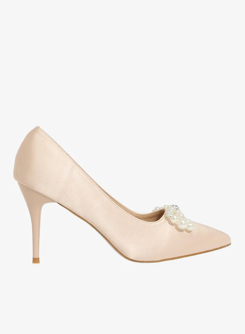 Diamante Heeled Pump Beige