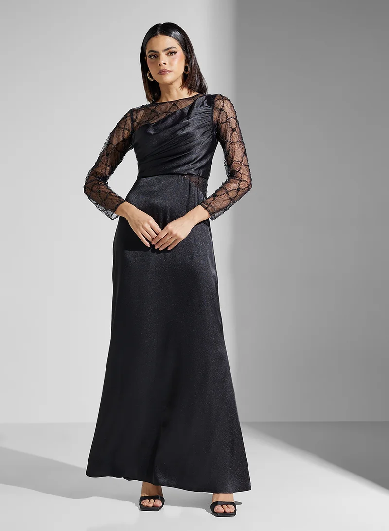 Lace Sleeve Gown Dress