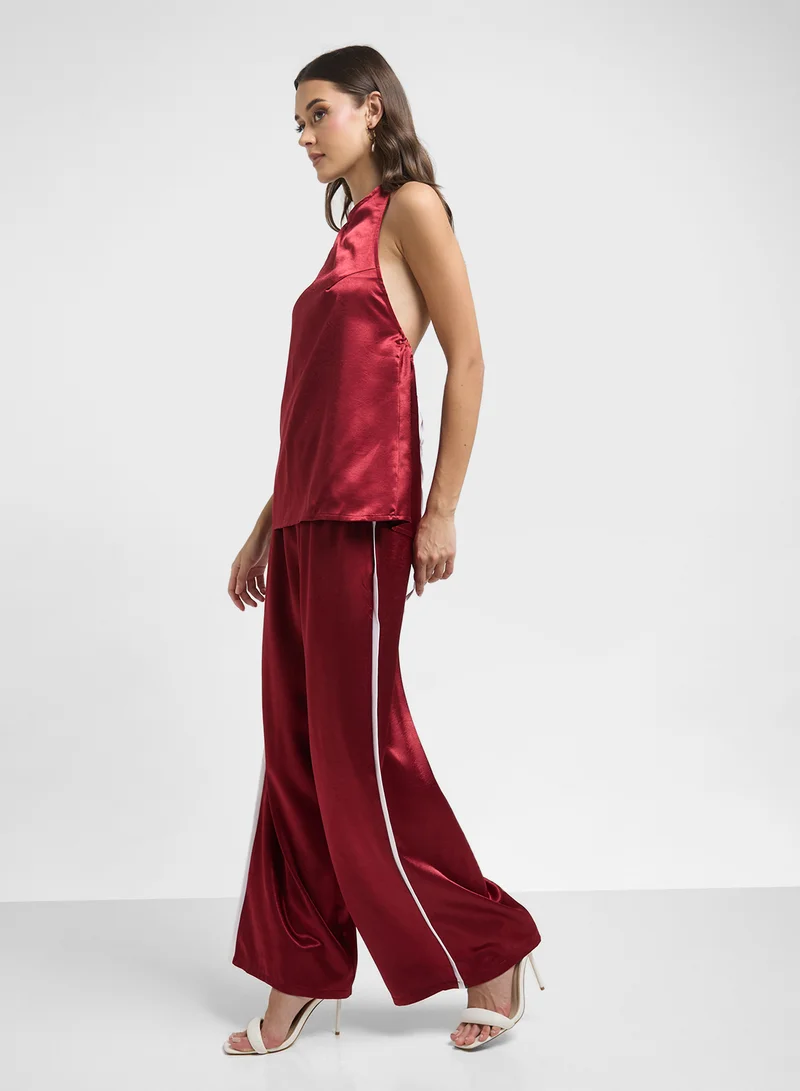 Halter Neck Top and Pants Set Burgundy