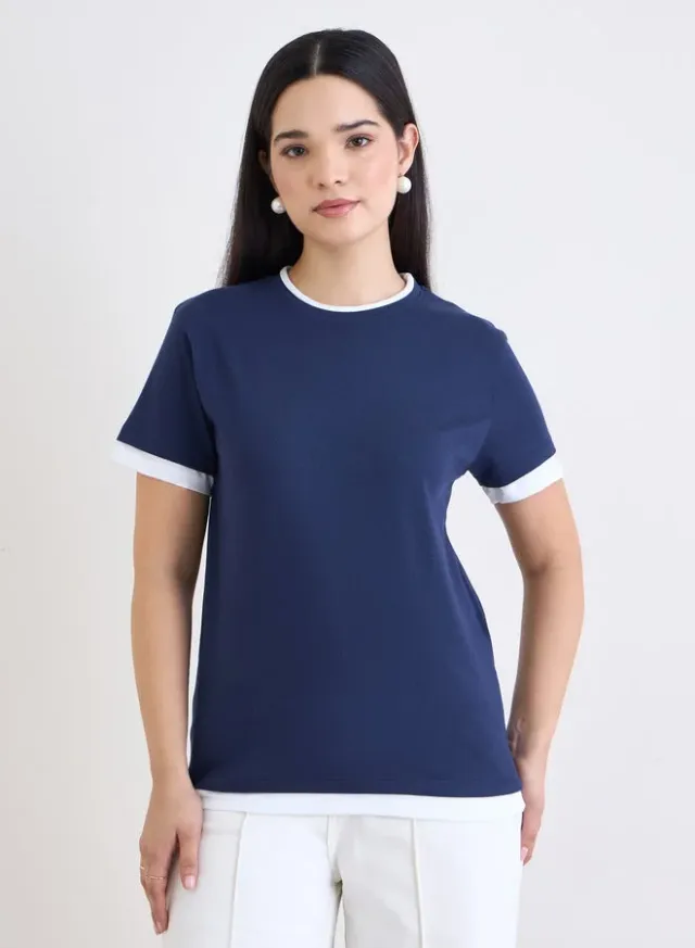 Styli Cotton Ringer T-Shirt Navy Blue – image 3