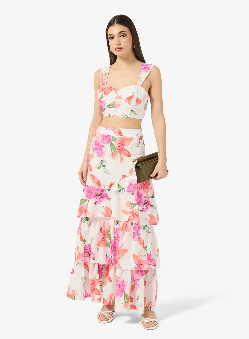 Floral Print Top & Skirt Set Pink