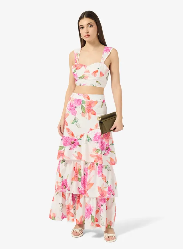 Floral Print Top & Skirt Set Pink