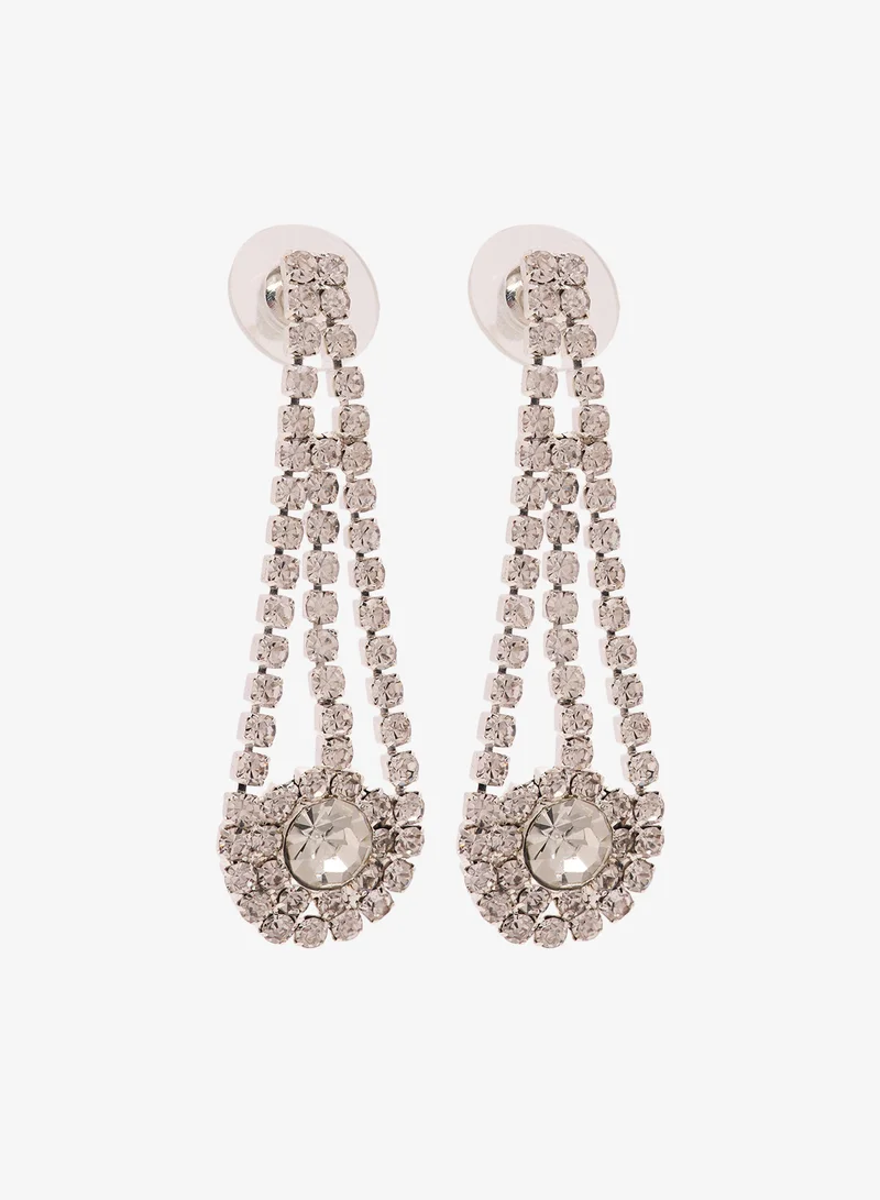 Small Rhinestone Drop Earrings Silver
