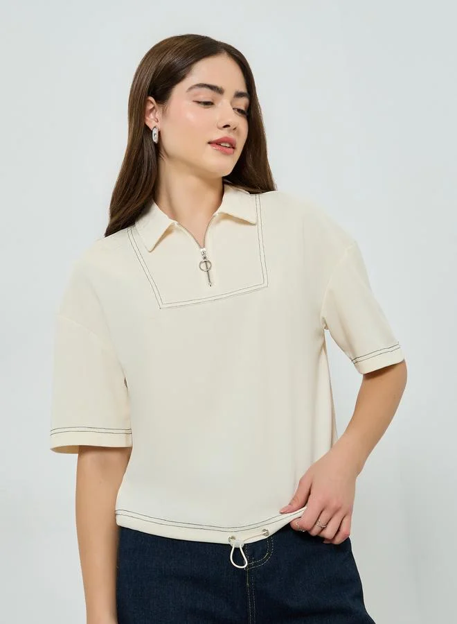 Off-White Relaxed Toggle Detail Polo Beige