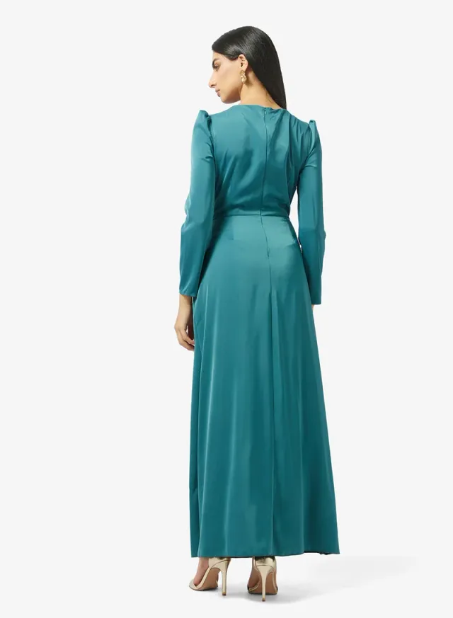 Teal Maxi Fit & Flare Dress with Embellished Waist – image 2