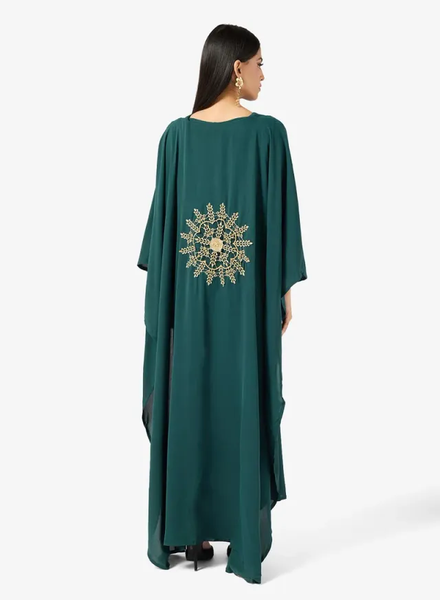 Green Embroidered Kaftan with Cape for Women - Ramadan Style – image 2